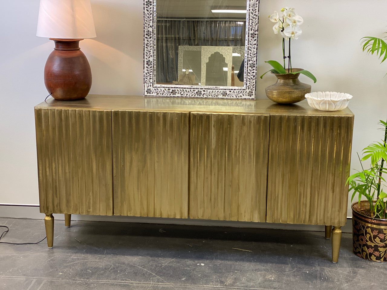 Textured Brass Mounted lining Buffet Cabinet