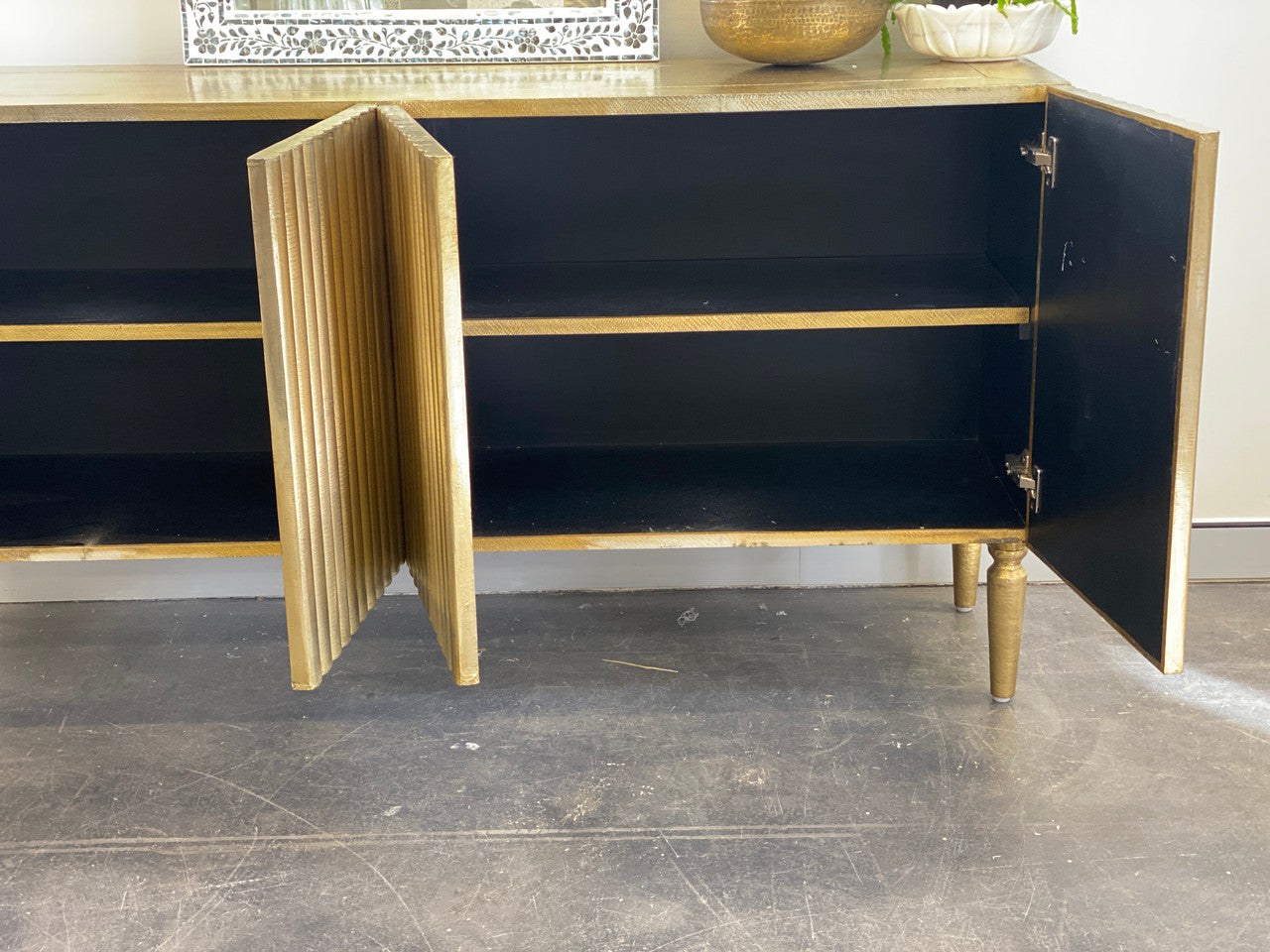 Textured Brass Mounted lining Buffet Cabinet