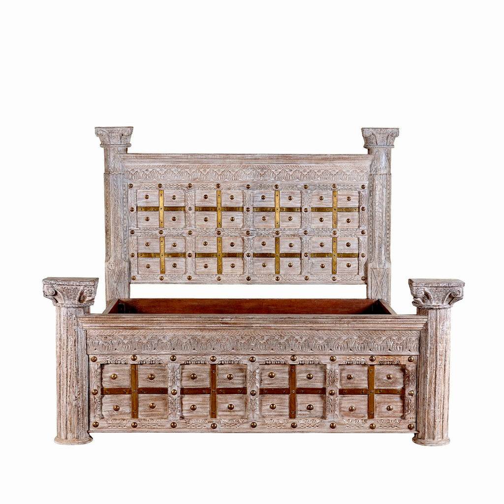 Solid Carved Pillar Ethnic BED 049