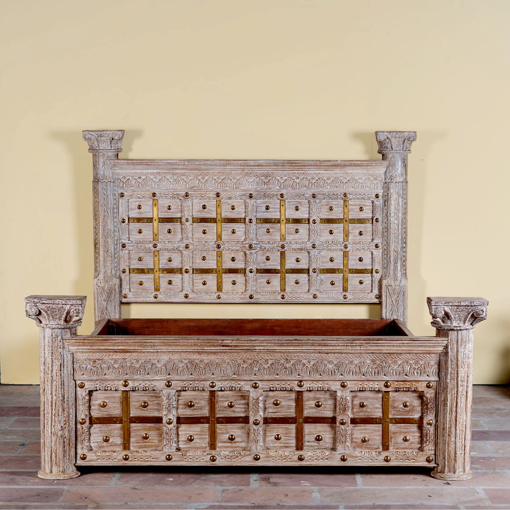 Solid Carved Pillar Ethnic BED 049
