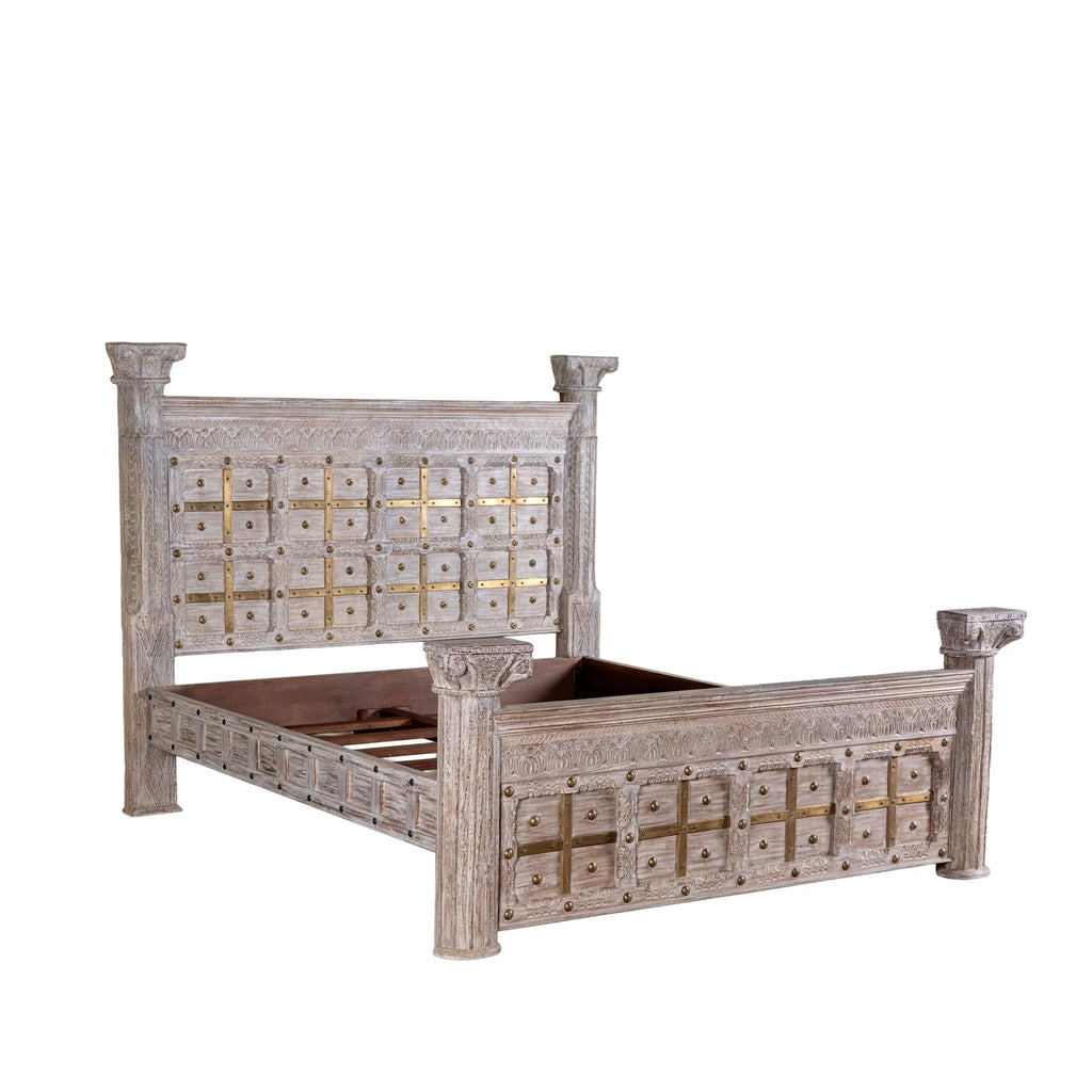 Solid Carved Pillar Ethnic BED 049