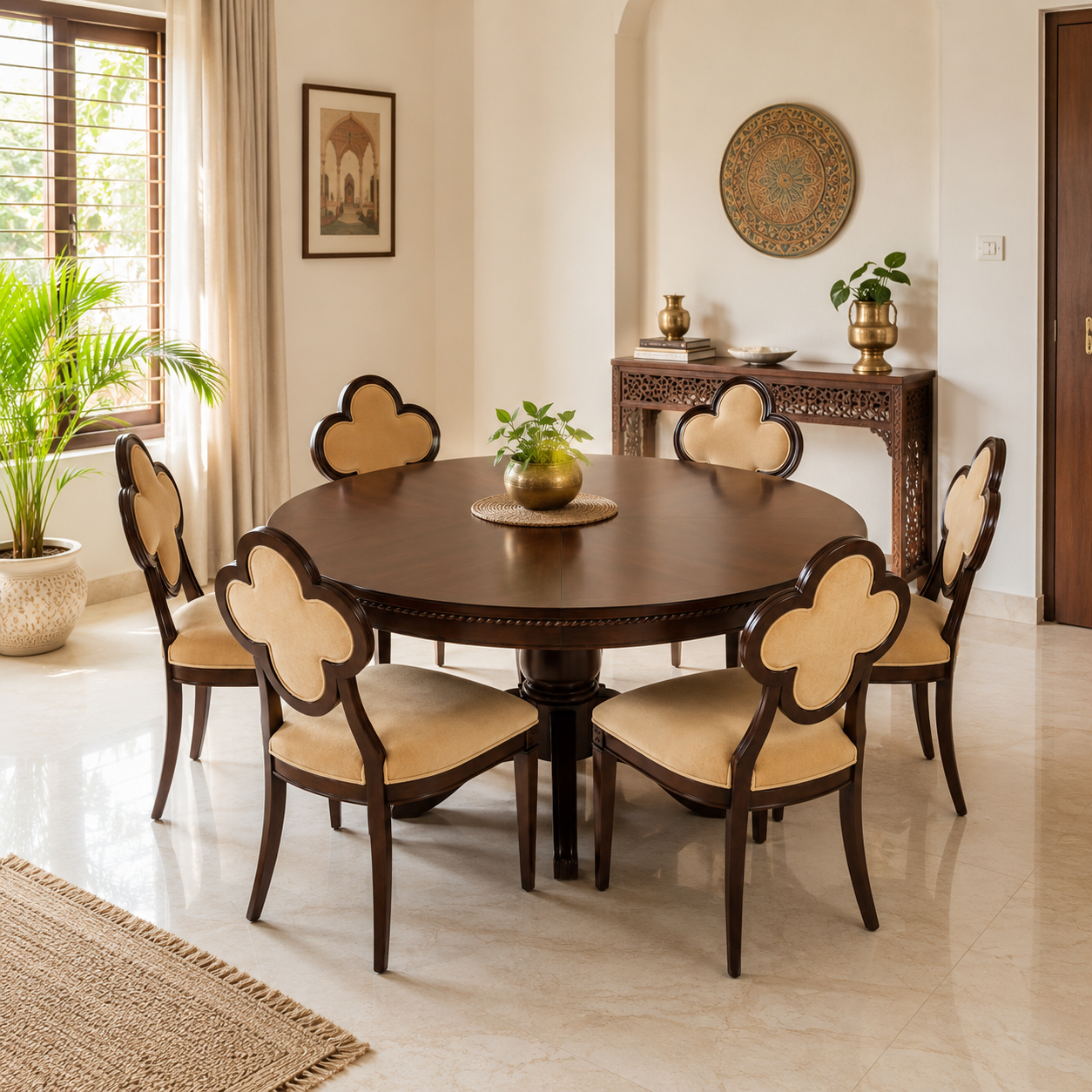 Flower shape chair Solid wood dining with 6 chairs.