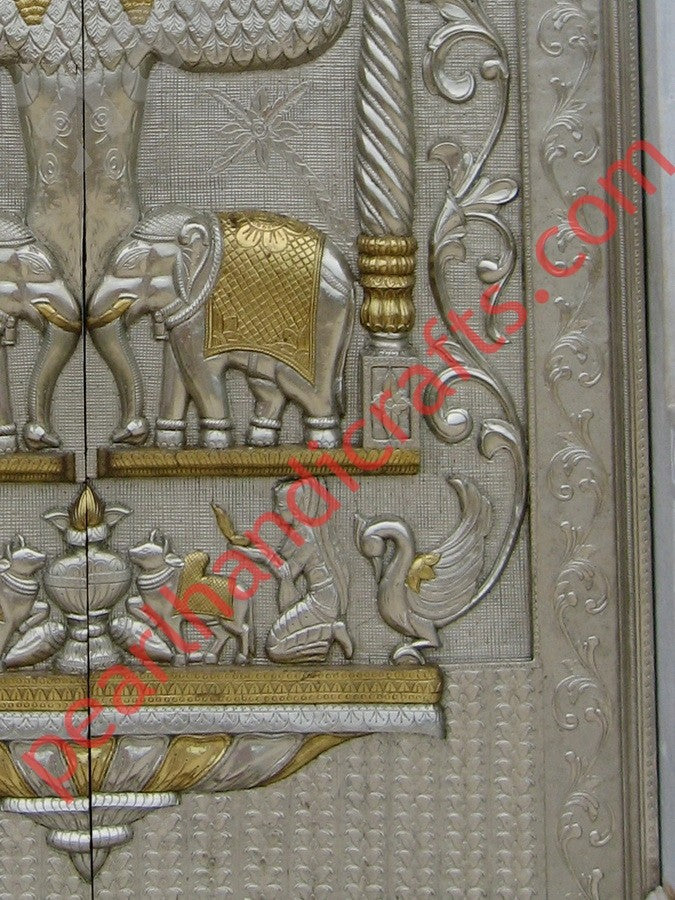 Majestic Silver Mounted Teak Wood Temple Door 018