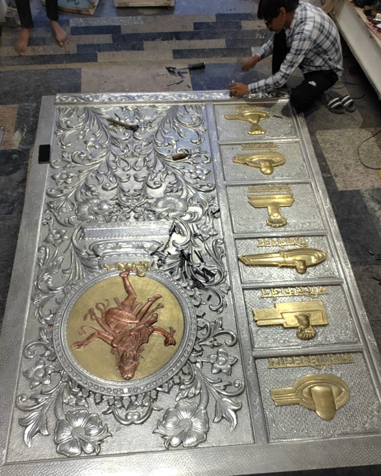 Majestic Silver Mounted Teak Wood Temple Door 049