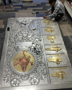 Majestic Silver Mounted Teak Wood Temple Door 049