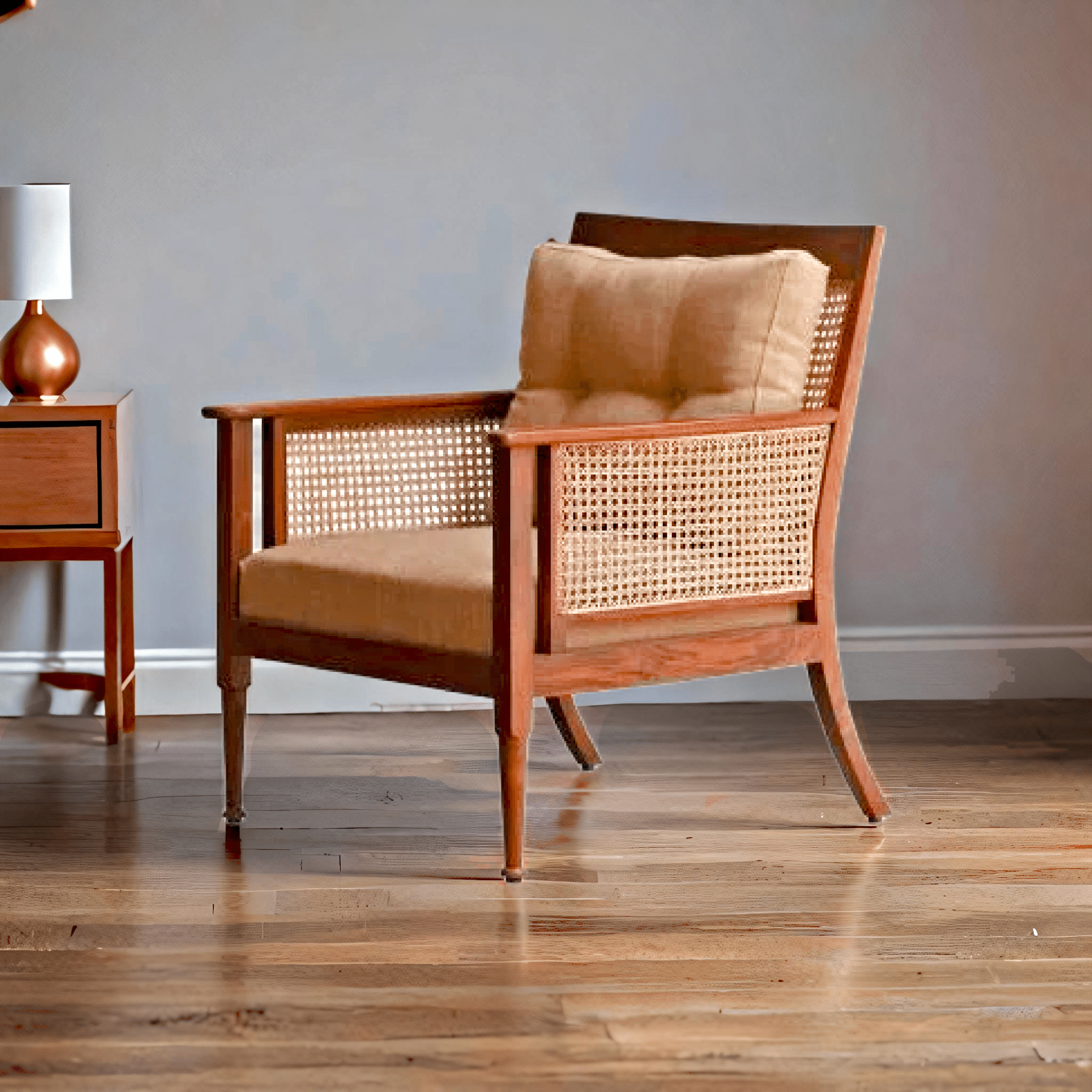 Dutch rattan Sheesham wood arm chair