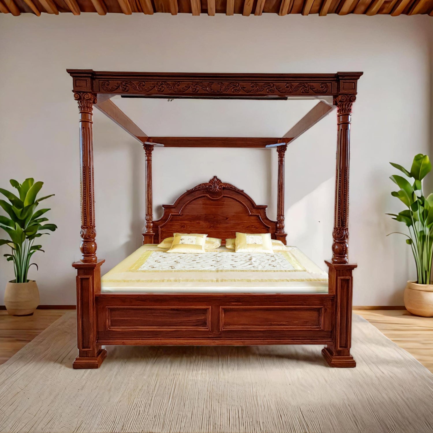 Canopy Bed with carved arced head.