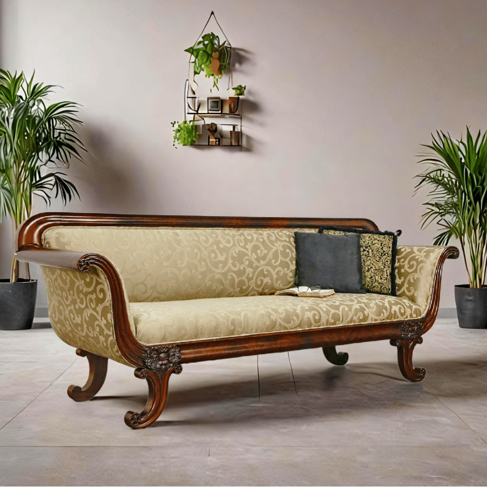 Elegant lobby teak wood sofa