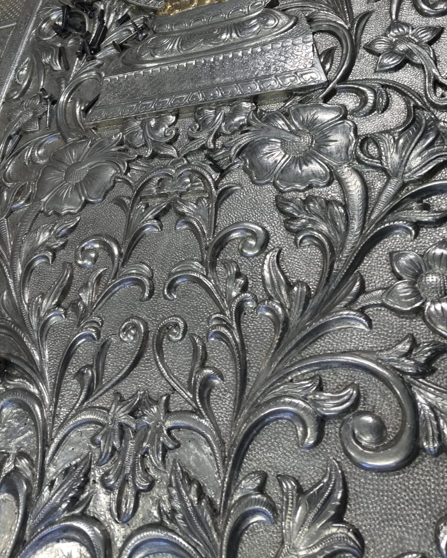 Majestic Silver Mounted Teak Wood Temple Door 049