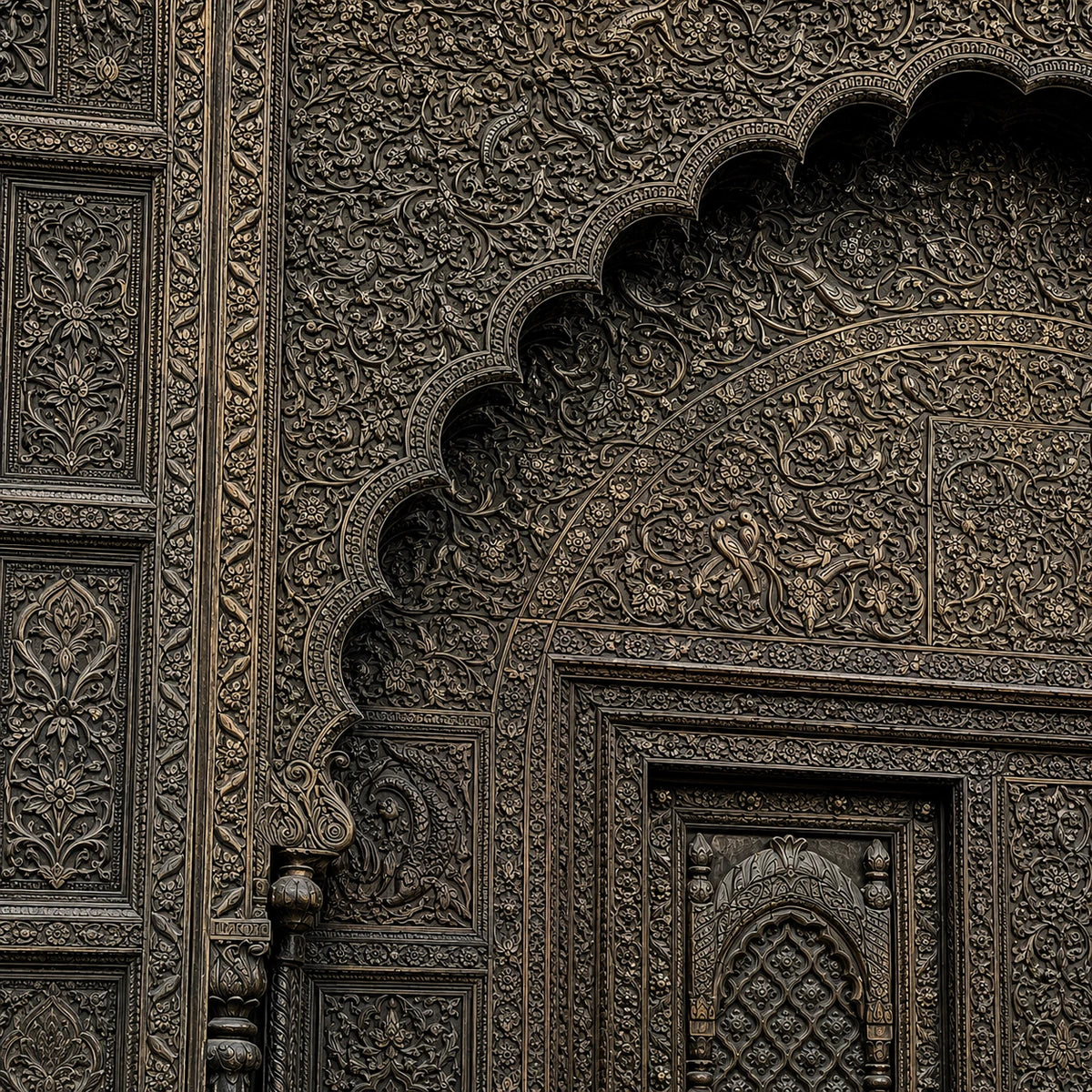 Hand-Carved Mango Wood Architectural Door