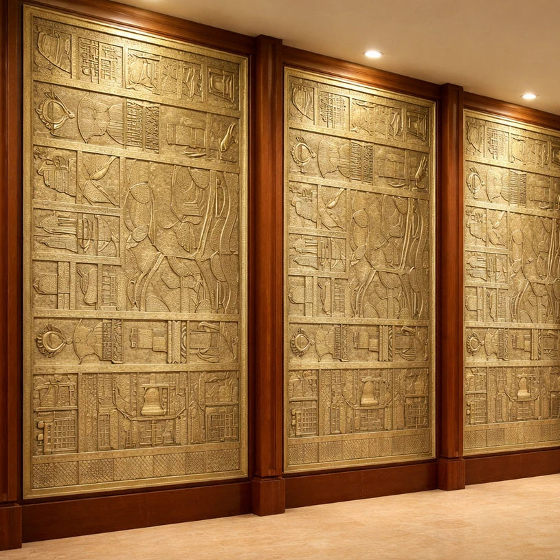 Handcrafted Brass Mounted Wall Panel