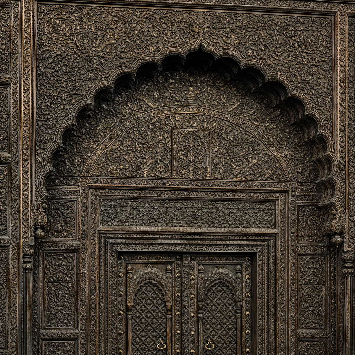 Hand-Carved Mango Wood Architectural Door